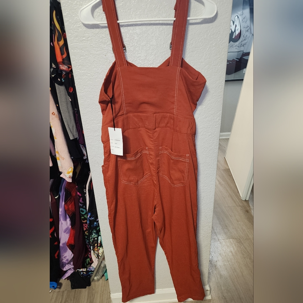 Women's Rust Button-Front Overalls - Picture 2 of 2